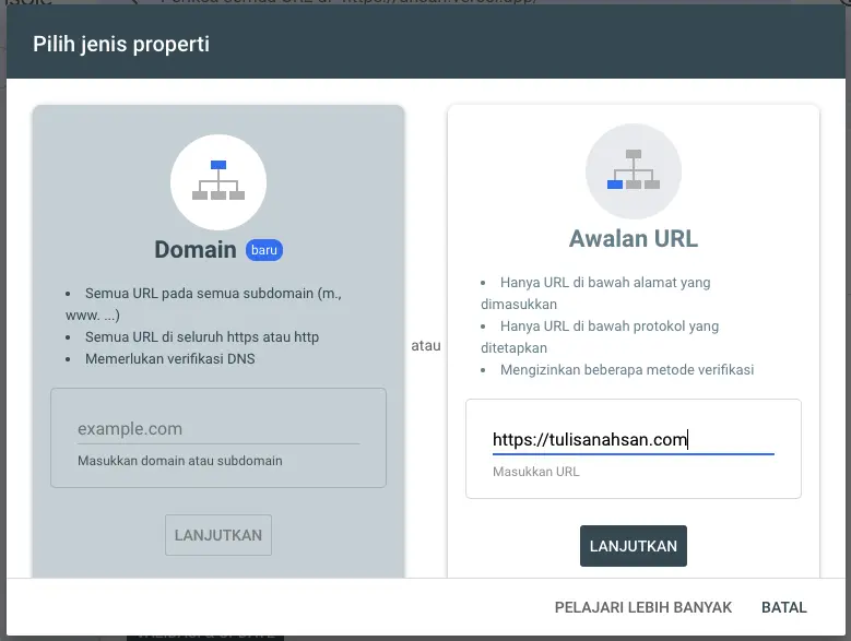 Tambahkan Properti ke Google Search Console