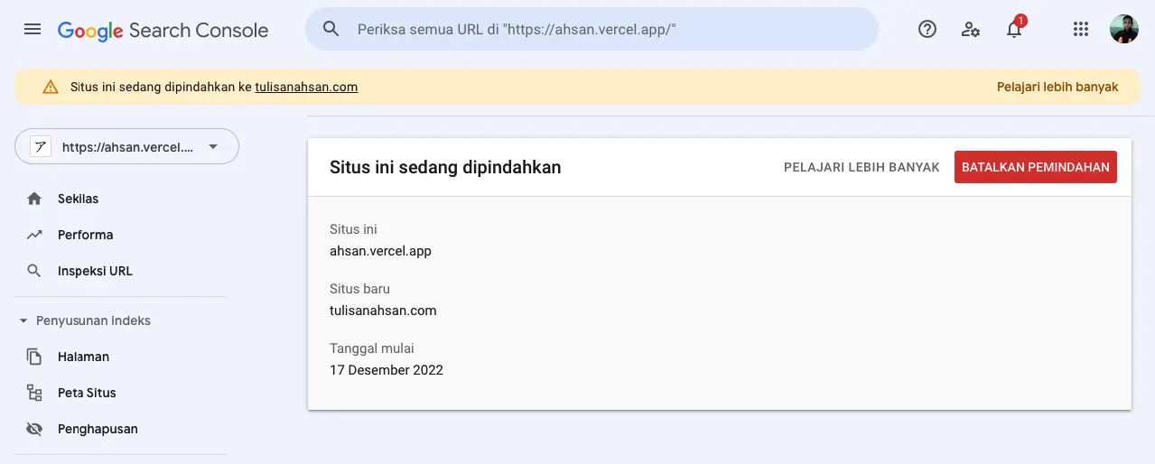 Proses Pemindahan Domain Sedang Berjalan